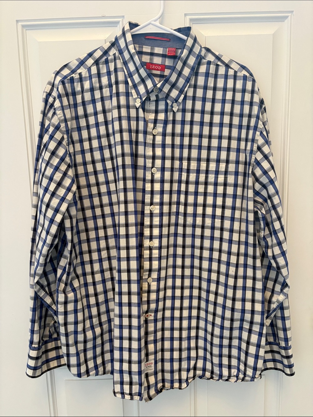 Izod Men’s Navy and White Plaid Button-Down Shirt